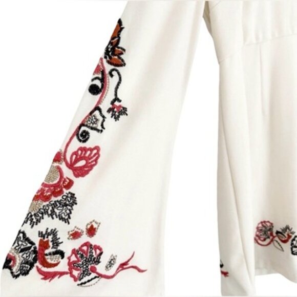 Free People Embroidered Holiday Folk Mini Dress in Ivory Combo - Size 4 - Picture 9 of 15